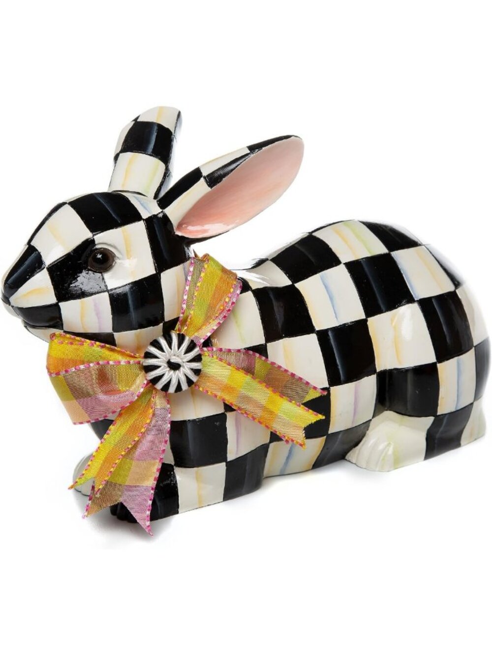 Chic Black-and-White Courtly Check Resin Bunny Figurine for Home Decor